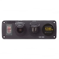 Blue Sea 4366 Water-Resistant Accessory Panel 12V Socket, Dual USB Charger Mini OLED Voltmeter.