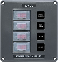 Blue Sea 4320 Water-Resistant Circuit Breaker Switch Panel - Gray 4 Positions 12VDC